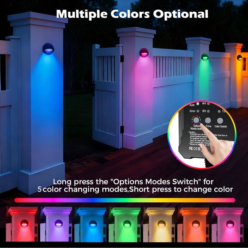 HOSITARK RGB Low Voltage LED Deck Lights Kit with Transformer Timer and Photocell Sensor, IP67 Waterproof Low Voltage Landscape Lighting, 12-24V Step Lights for Outdoor Walkway Stair Post Railing (8 Pack) - Image 2